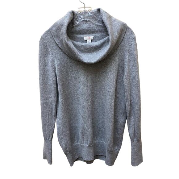 CHICO'S Gray Size 2 Cowl Neck Sweater Silver Sparkle Metallic Holiday NY Eve - Picture 1 of 12